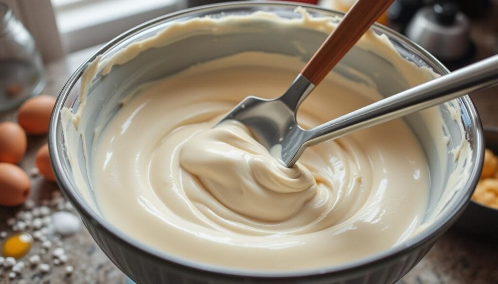 Mixing cheesecake batter