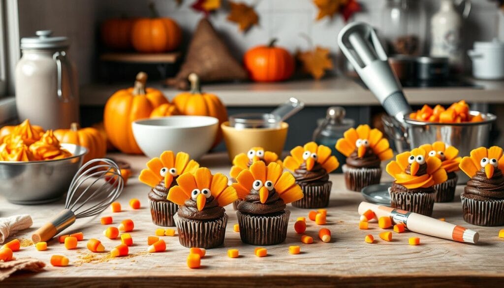 Thanksgiving Turkey Cupcake Preparation